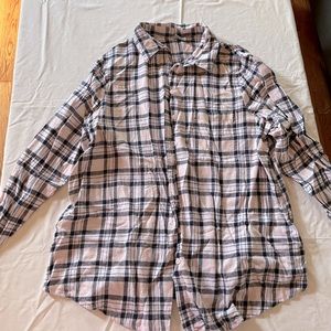 Flannel Navy blue, pink, and white plaid button down shirt
